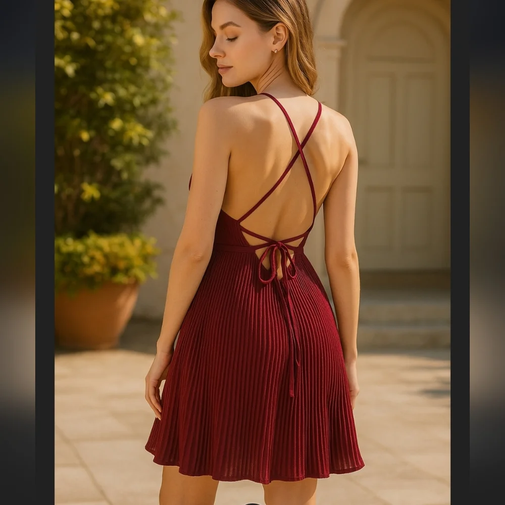 Showpo Burgundy Criss Cross Back Fit and Flare Dress Showpo Burgundy Criss Cross Back Fit and Flare Dress